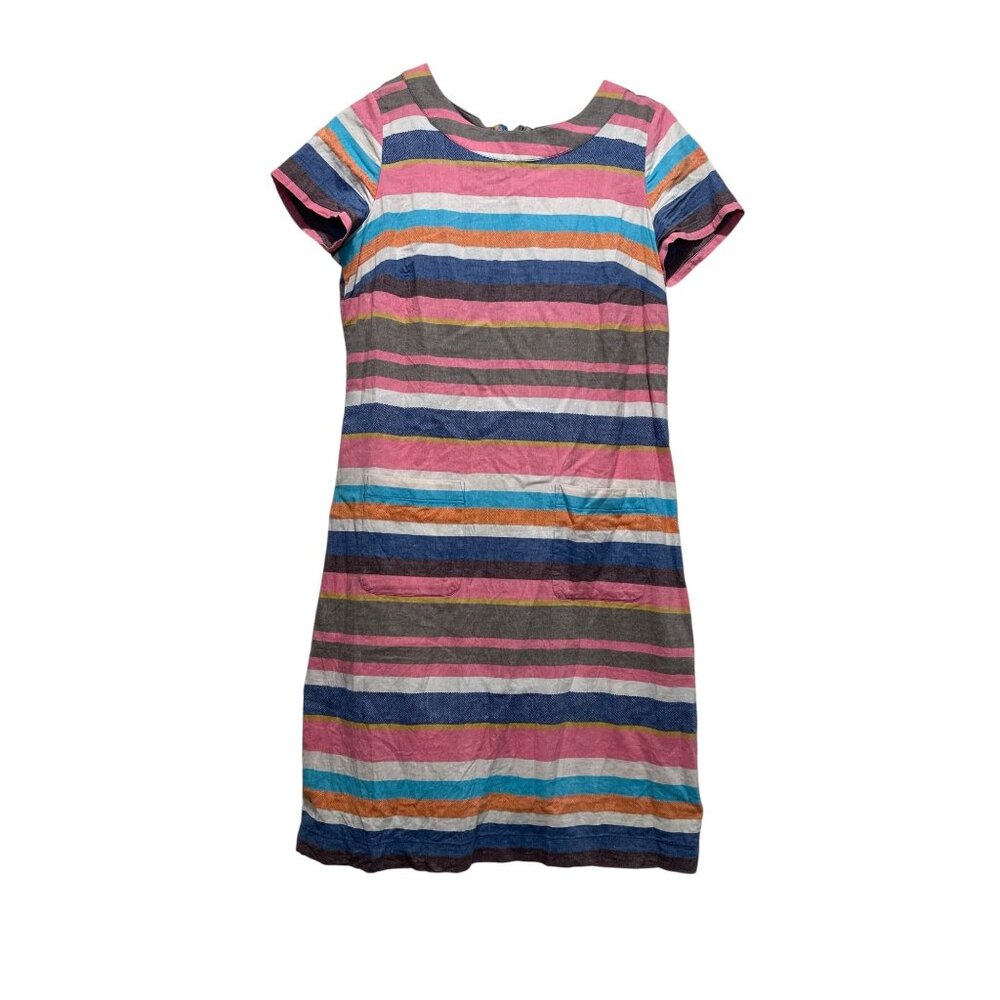 Boden Rainbow Striped Shift Mini Dress Womens 8L A-Line Coastal Pockets Flowy